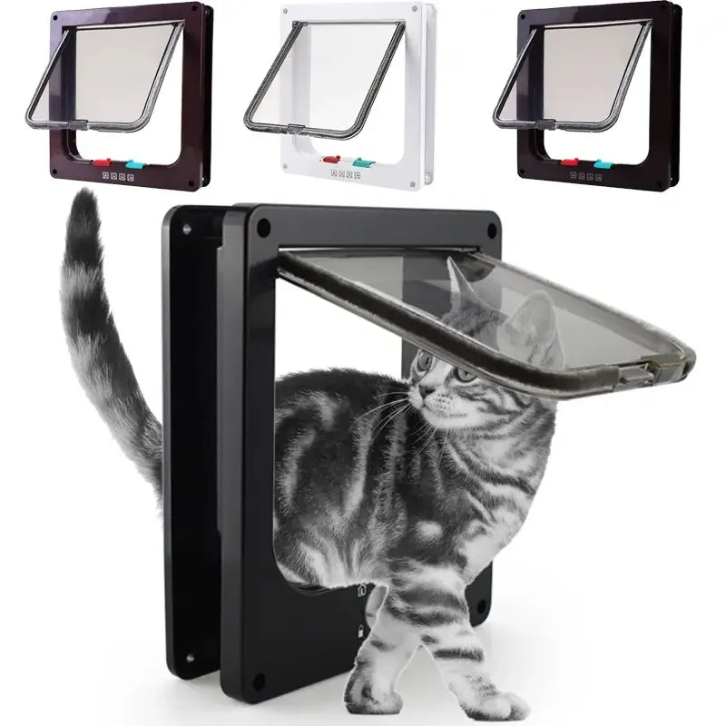 Mouvement facile avec la chatière en plastique noir, design moderne, pour chats de toutes tailles.