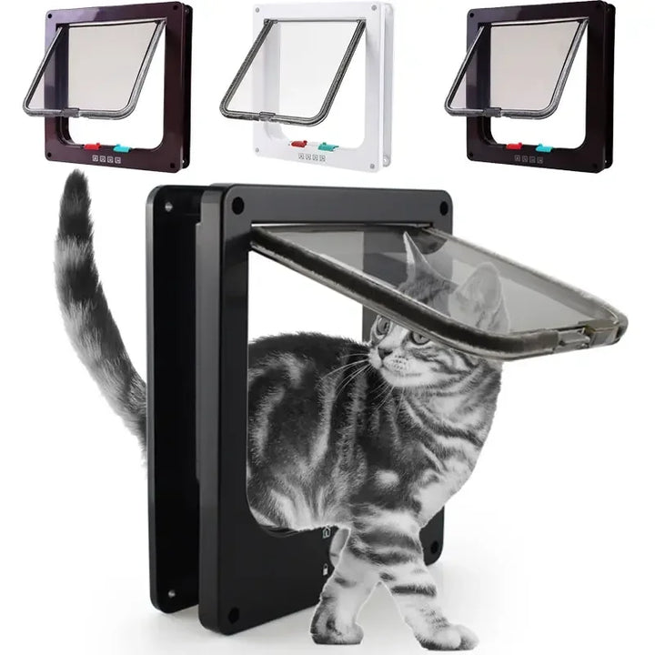 Mouvement facile avec la chatière en plastique noir, design moderne, pour chats de toutes tailles.