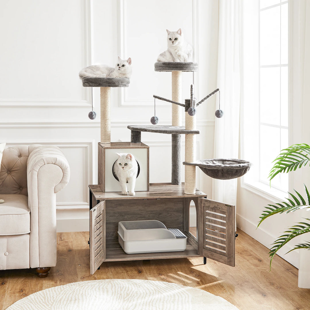 Cat Tree Litter Box Furniture - "HideawayPaws" Model
