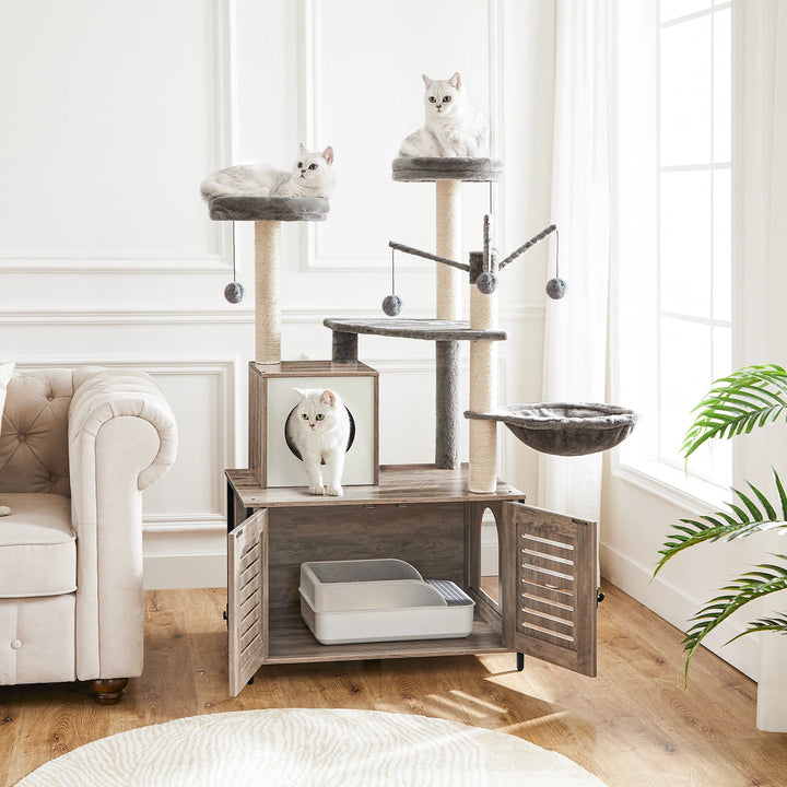 Cat Tree Litter Box Furniture - "HideawayPaws" Model