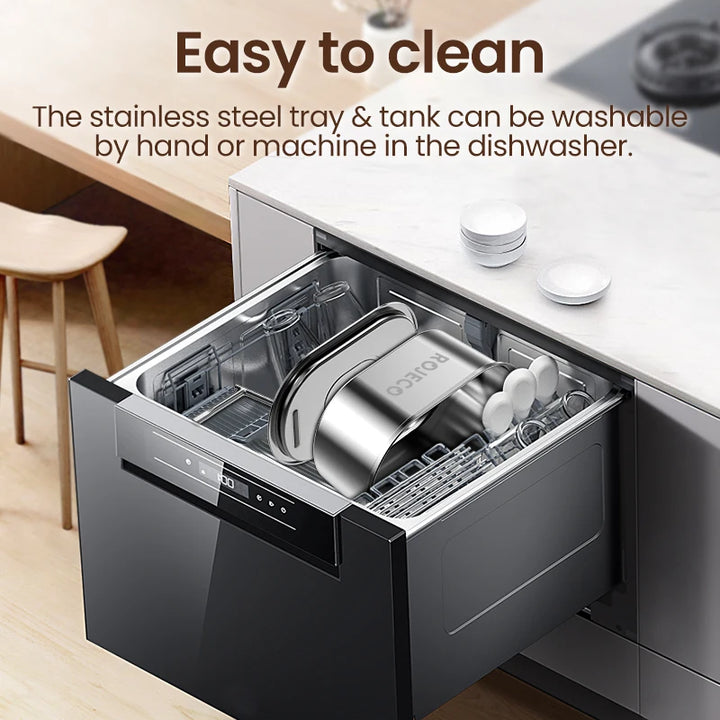 Plateau et réservoir en acier inoxydable, faciles à nettoyer, lavables à la main ou au lave-vaisselle.