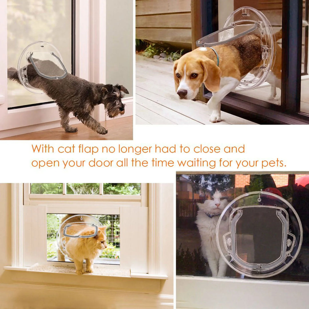 Chatière en plastique transparente pour animaux, idéale pour chiens et chats, pratique et facile à installer.