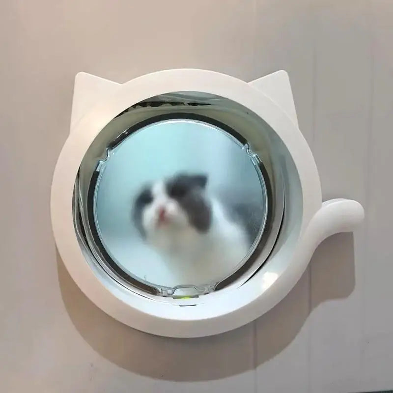Chatière en forme de chat, couleur blanche, en plastique, pour accessibilité des animaux domestiques.
