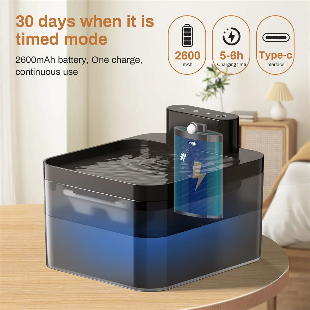 Humidificateur compact noir avec batterie 2600mAh et mode minuterie pour usage continu.
