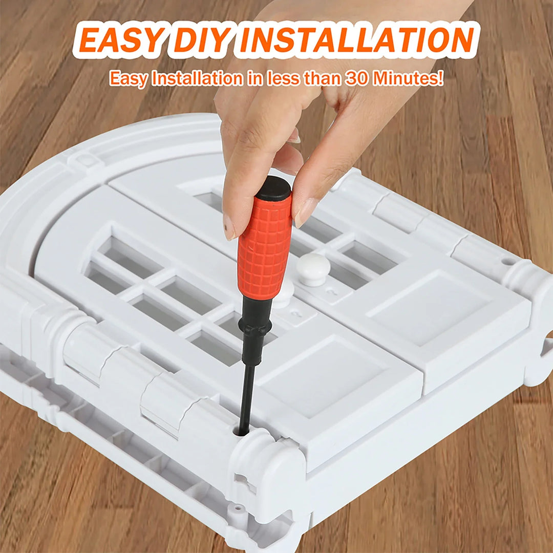 Installation facile en moins de 30 minutes avec ce produit en plastique blanc, outil inclus.