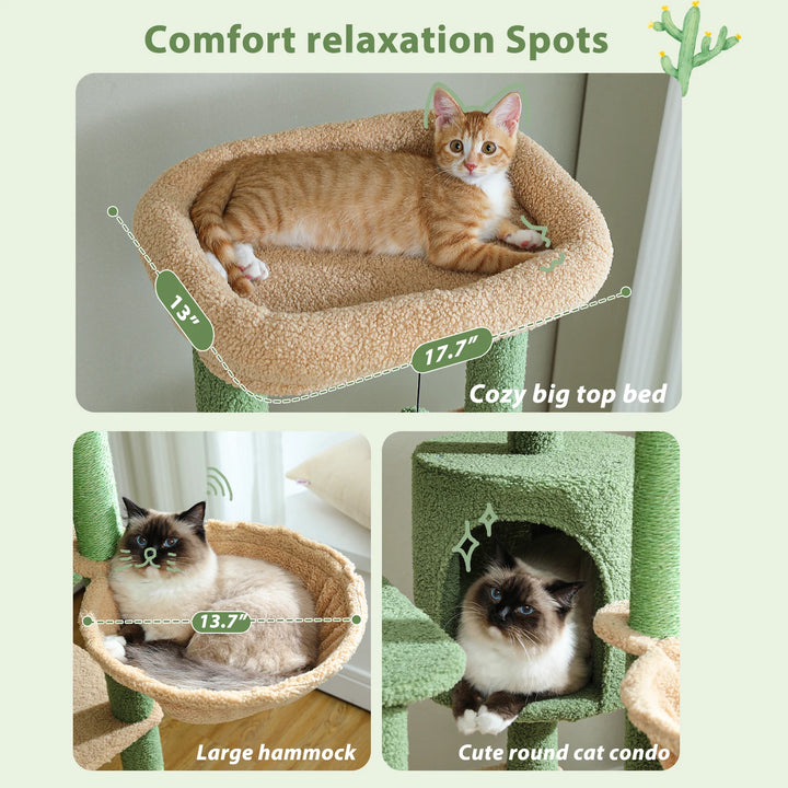 Cactus Cat Tree with Condo and Hammock - Model: "CactusPalace"