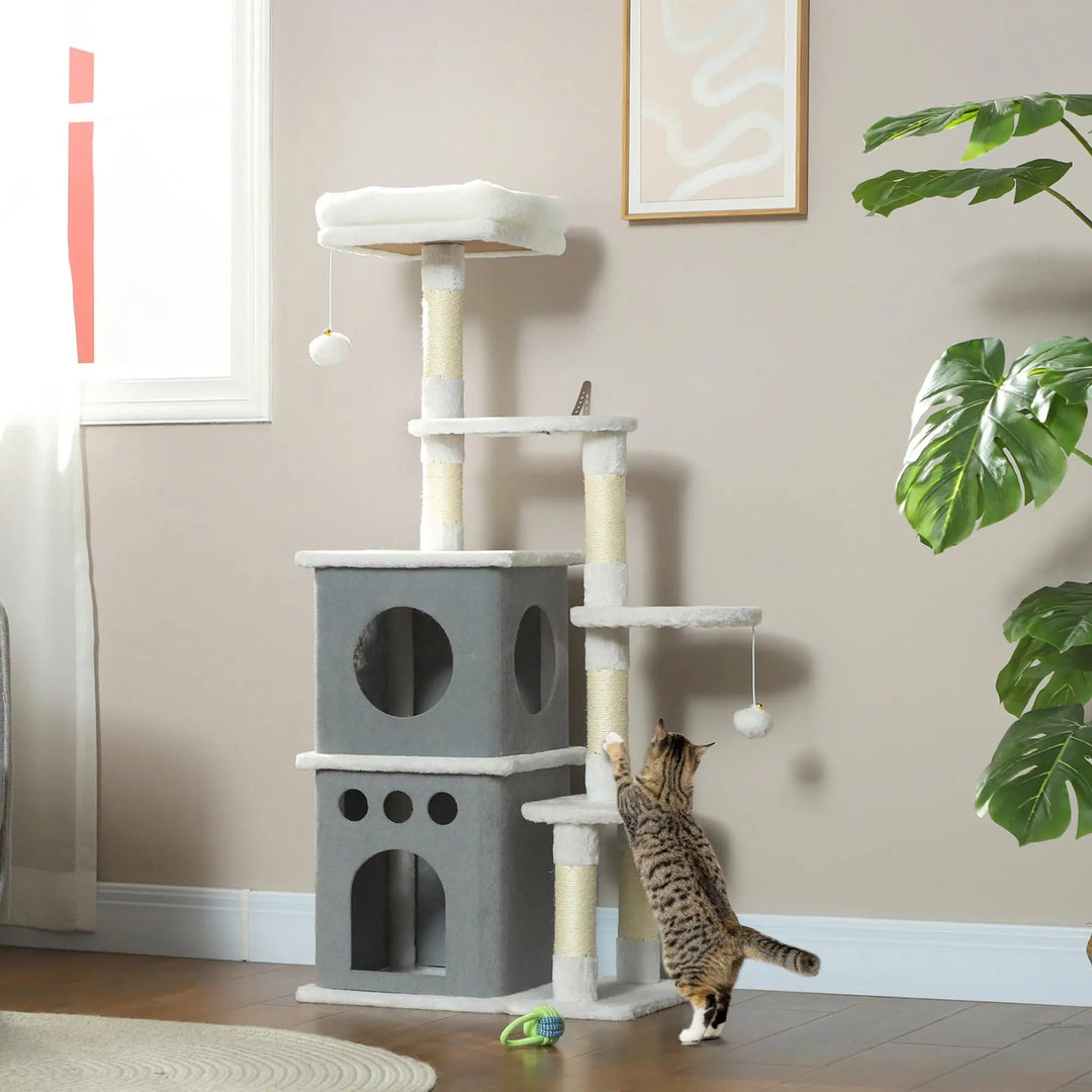 Arbre à chat 126 cm crème avec niches, hamac et griffoirs