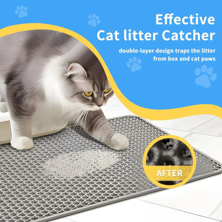 Tapis de litière pour chat double couche alvéolé 40x60 cm antidérapant "Nuage Propre"