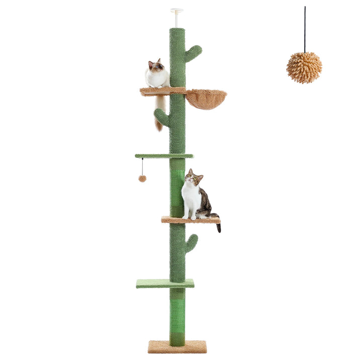 Adjustable floor-to-ceiling cactus-shaped cat tree - Model: "CactusEscapade"