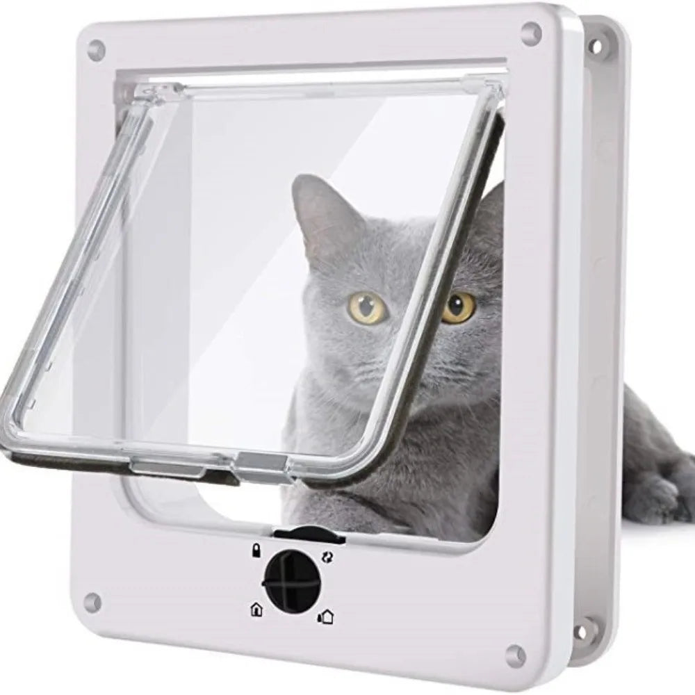 Chatière blanche en plastique avec un design transparent, idéale pour les chats de taille moyenne.