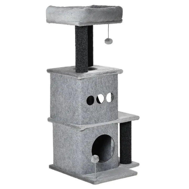 Arbre à chat 100 cm gris avec niches et plateformes