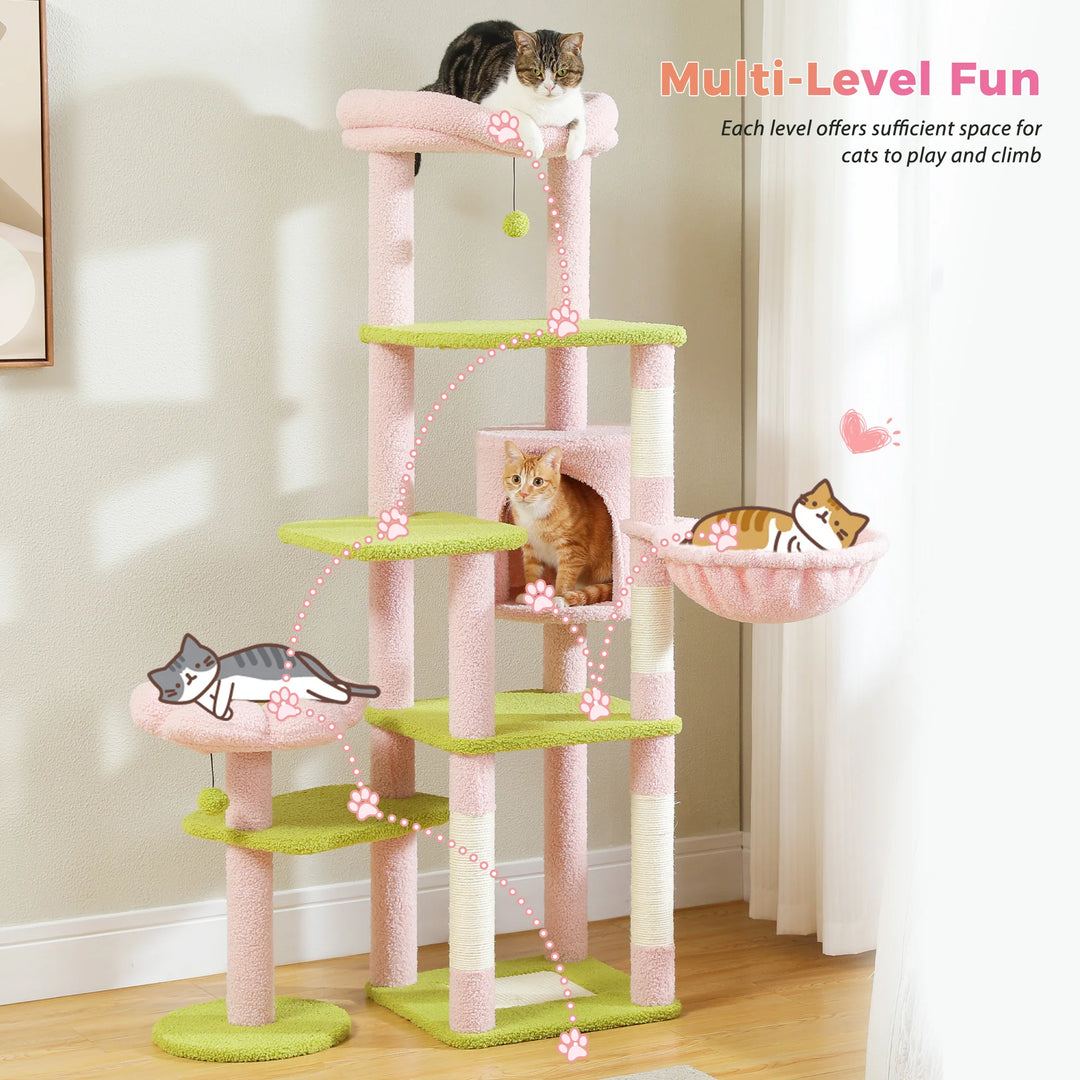 Cactus Cat Tree with Condo and Hammock - Model: "CactusPalace"