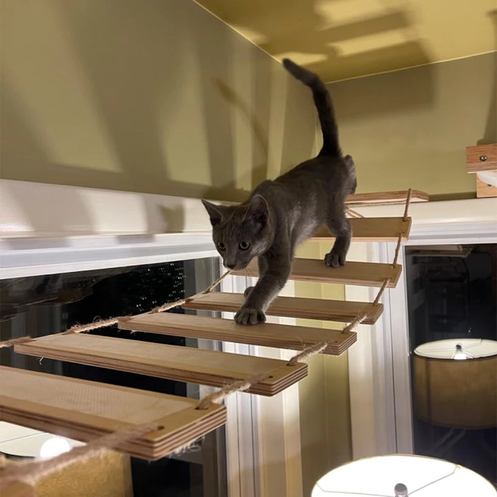 Wandmontierter Katzenbaum aus Holz - Cat Adventure Hängebrücke
