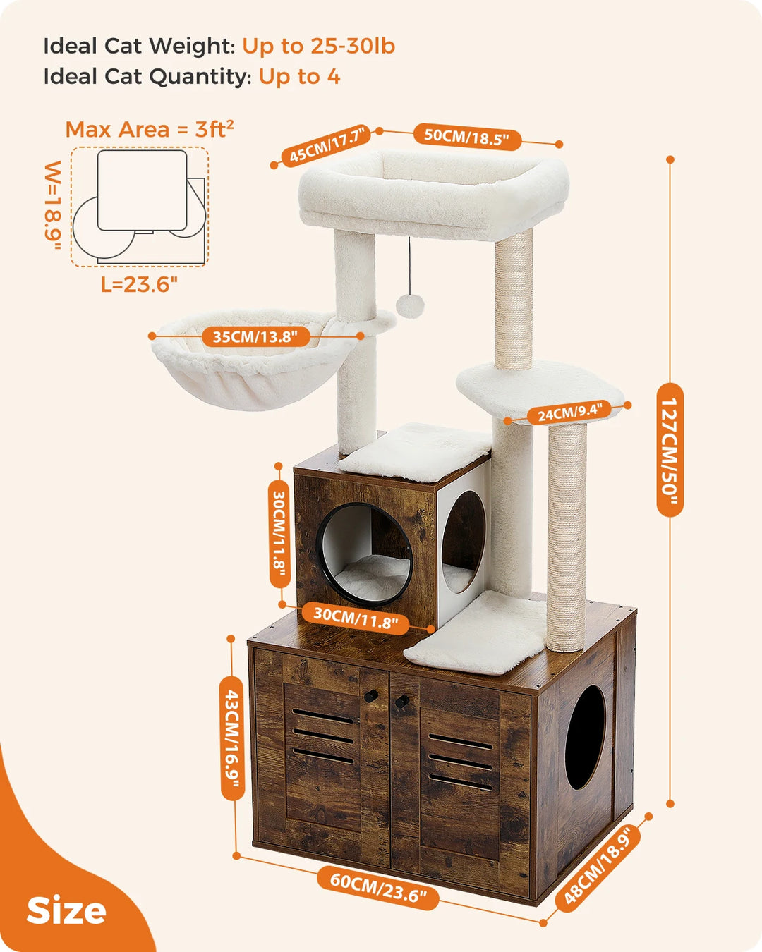 Designer Wooden Cat Tree with Litter Box - LuxeNest Model 