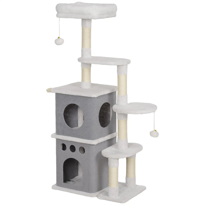Arbre à chat 126 cm crème avec niches, hamac et griffoirs