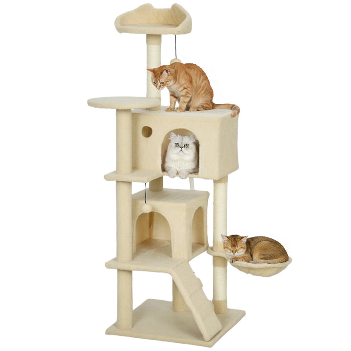 Arbre à chat 140 cm avec niches, hamac et plateforme à oreilles
