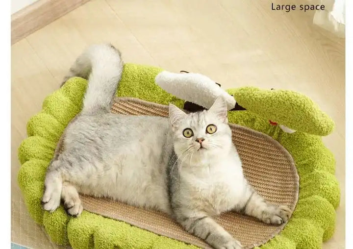 Griffoir nid ovale en lin naturel pour chat