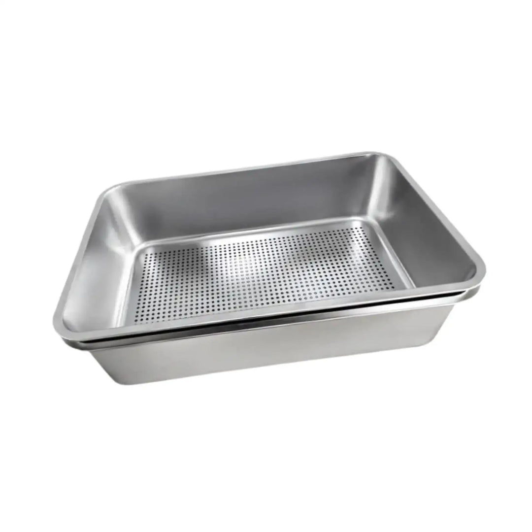 Bac à litière ouvert en inox anti-projection – Modèle "SteelTray EasyClean"