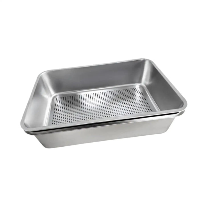 Bac à litière ouvert en inox anti-projection – Modèle "SteelTray EasyClean"