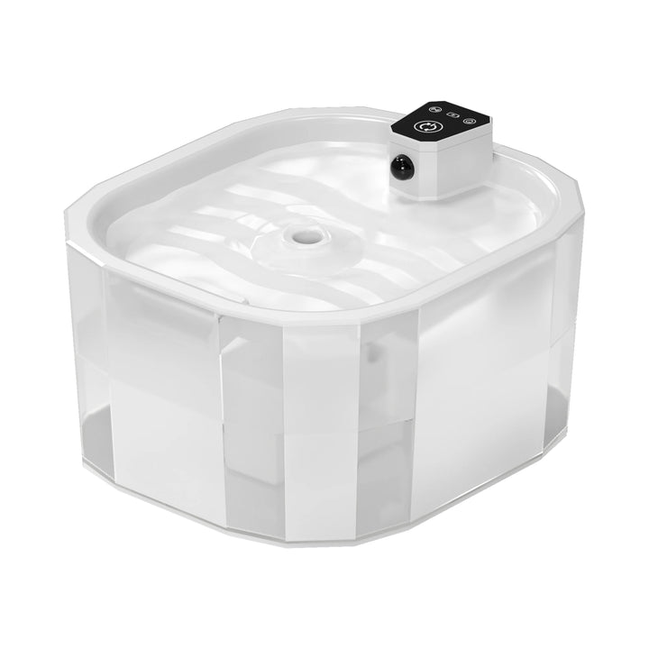 Baignoire à remous octogonale blanche en acrylique avec commandes numériques et fonctionnalité de chauffage.