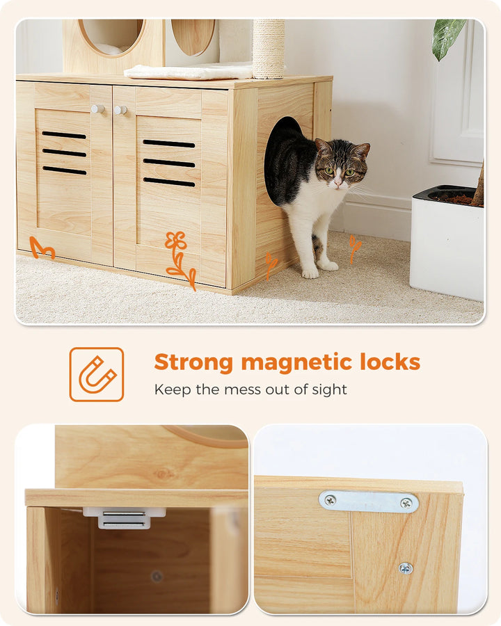 Designer Wooden Cat Tree with Litter Box - LuxeNest Model 