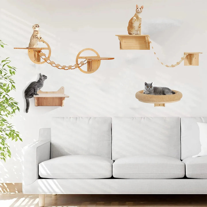 Wall-mounted cat tree - House, hammock, suspension bridge, perch - Collection: Ciel de Chat