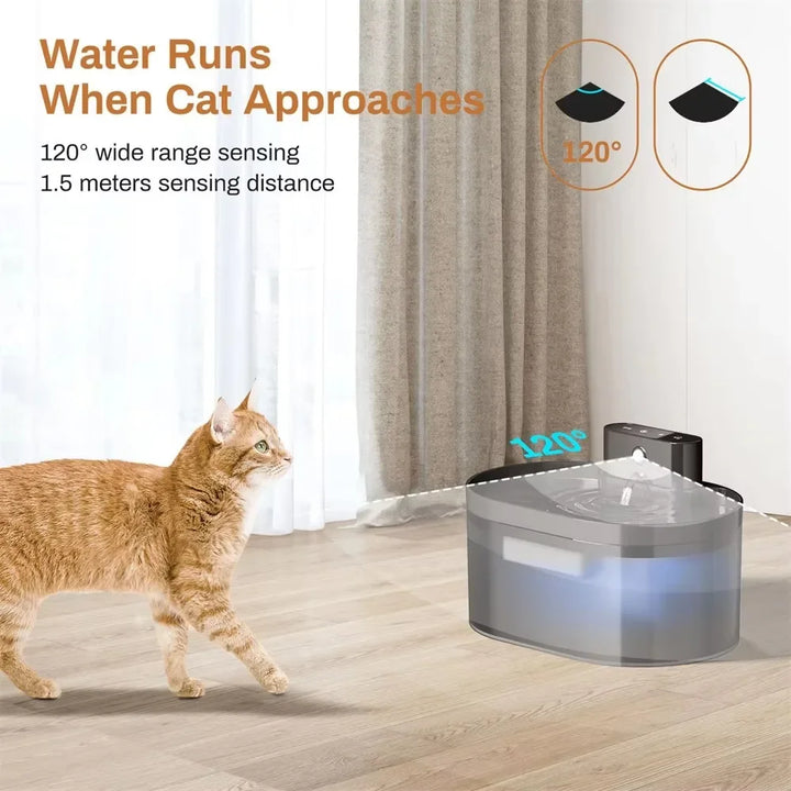 Fontaine pour chat automatique avec détection à 120°, couleur noire, en plastique durable.
