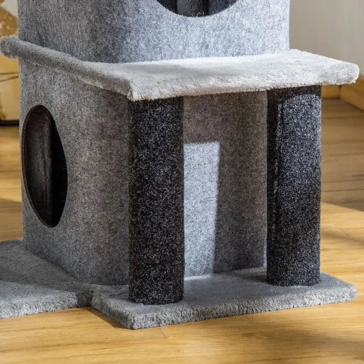 Arbre à chat 100 cm gris avec niches et plateformes