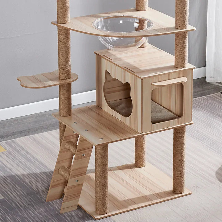 Arbre à chat multi-niveaux avec double niche et griffoirs en sisal