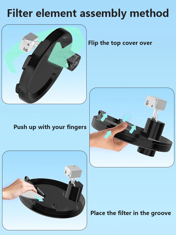 Méthode d'assemblage du filtre, accessoire noir, pratique avec design ergonomique.