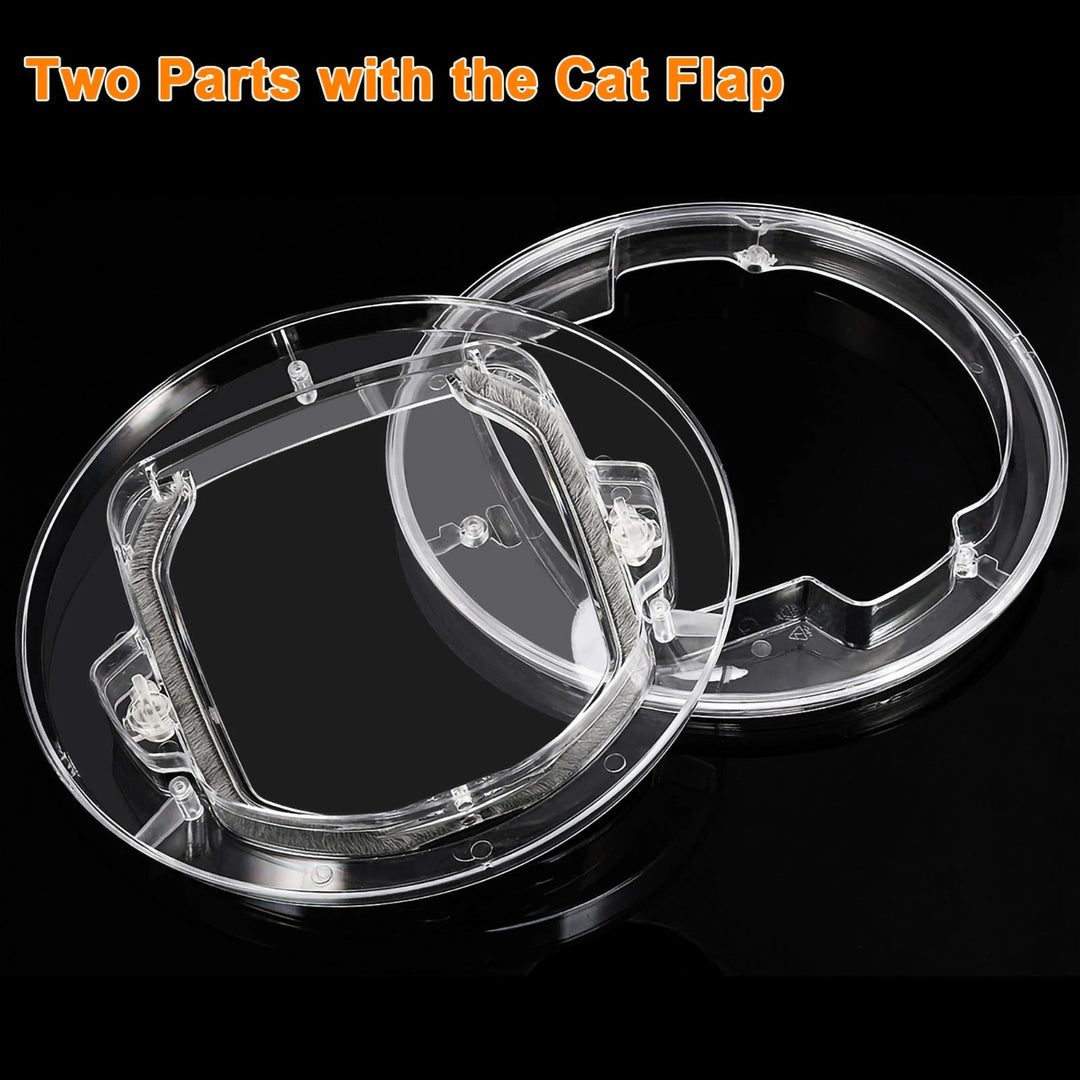 Deux parties en plastique transparent avec flap pour chat, facile à installer et idéal pour animaux.