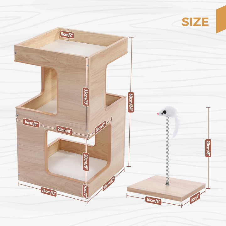Multi-level wooden cat tree with condo - Model: "LuxiGriff"