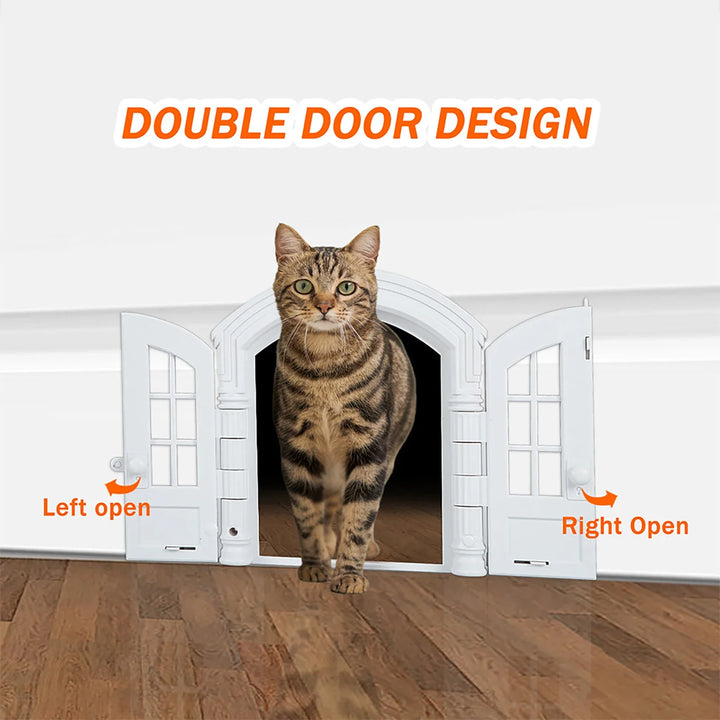 Porte pour chat à double battant, design blanc, facile à utiliser, permet un accès pratique pour votre animal.