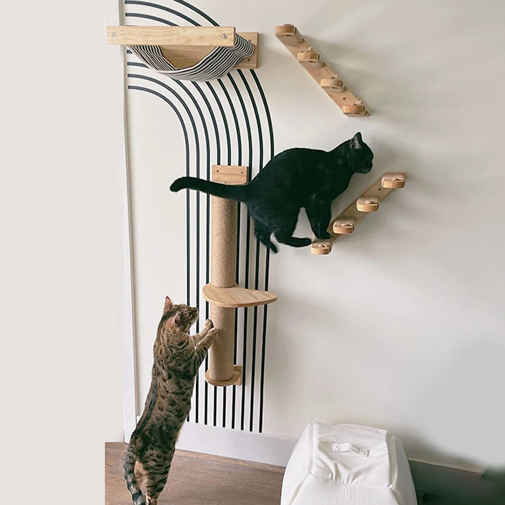 Wandmontierter Katzenbaum aus Holz - Katzentreppe