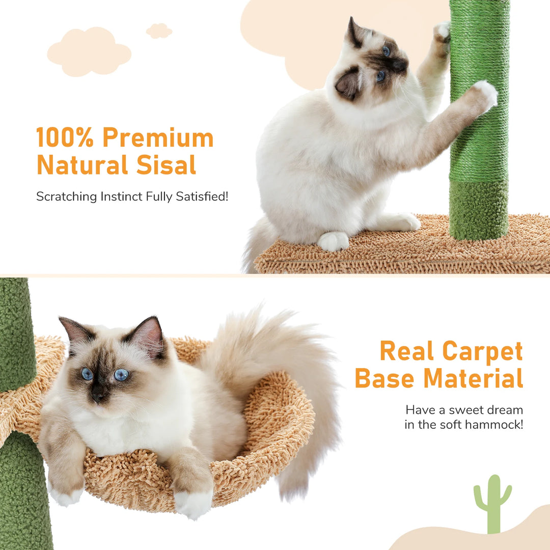 Adjustable floor-to-ceiling cactus-shaped cat tree - Model: "CactusEscapade"