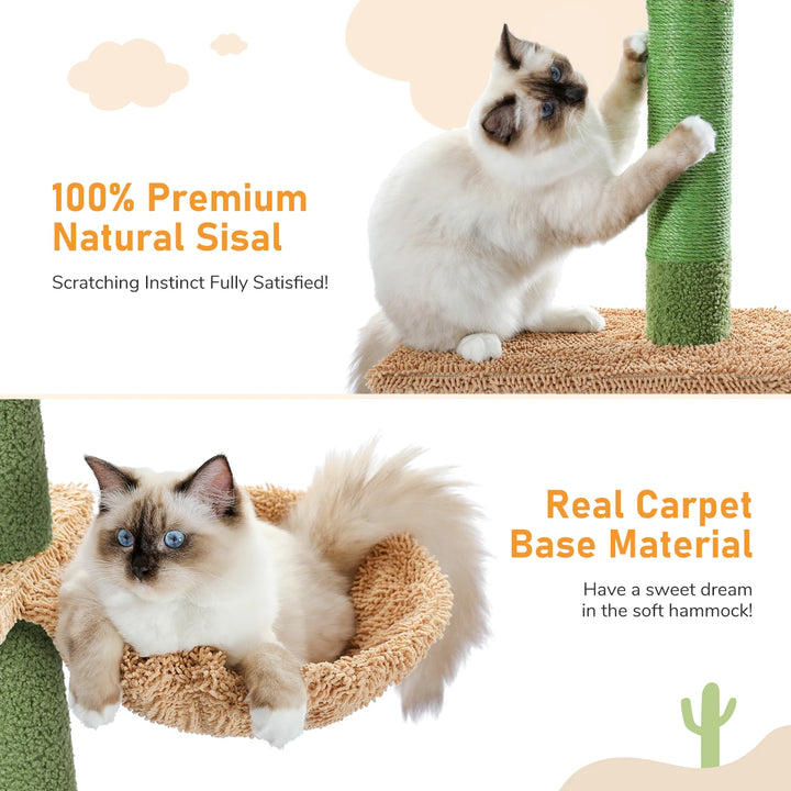Adjustable floor-to-ceiling cactus-shaped cat tree - Model: "CactusEscapade"