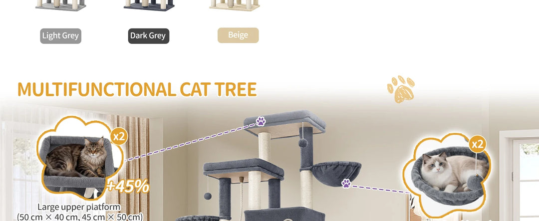 Arbre à chat XXL 213 cm gris foncé pour Maine Coon avec hamacs