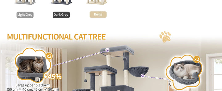 Arbre à chat XXL 213 cm gris foncé pour Maine Coon avec hamacs