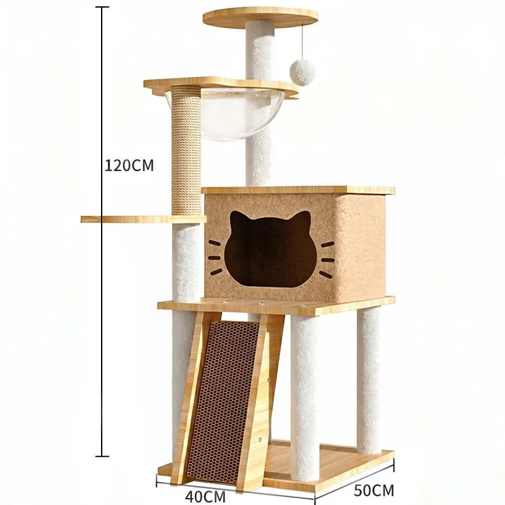 Arbre à chat multi-niveaux avec hamac et poteaux à griffer