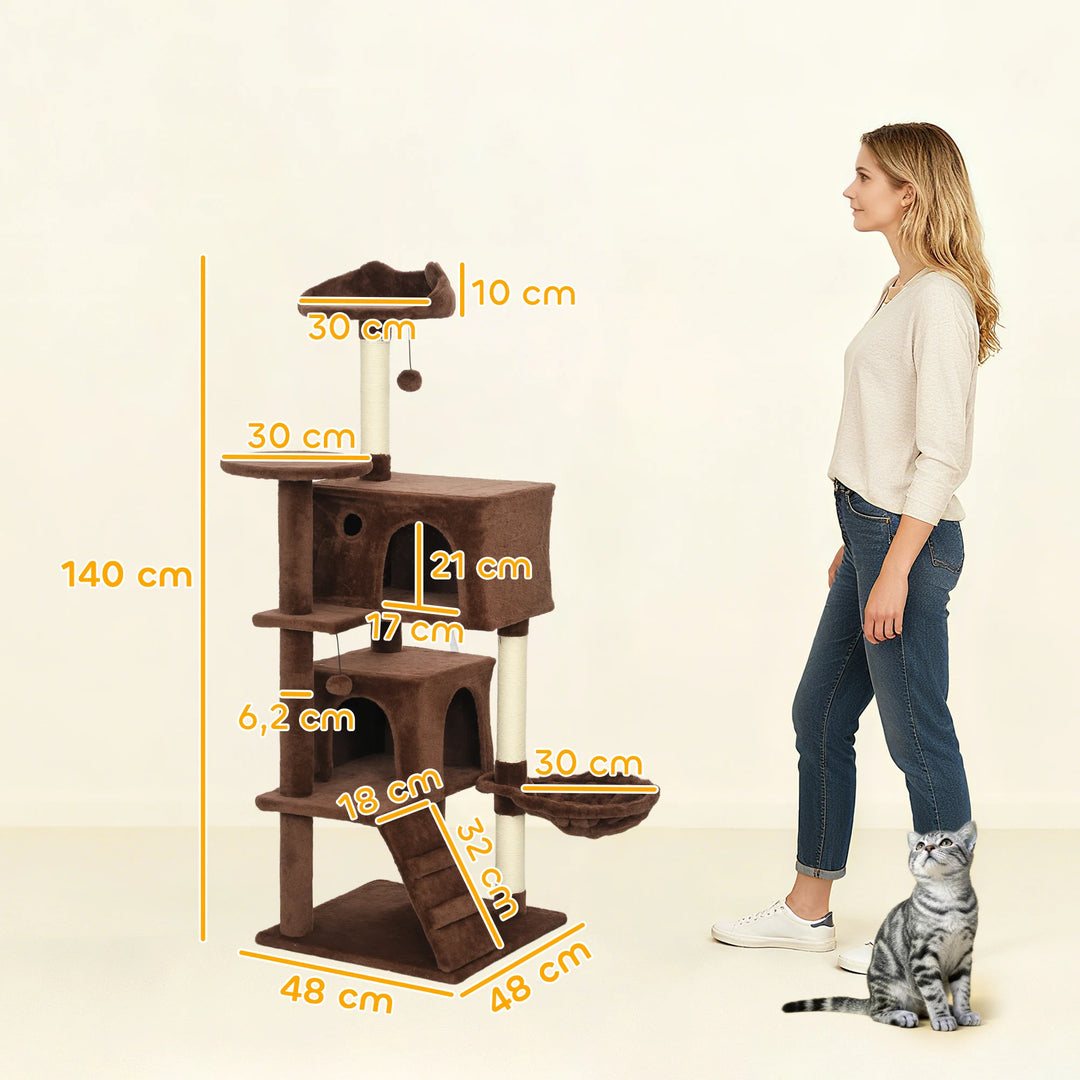 Arbre à chat 140 cm avec niches, hamac et plateforme à oreilles