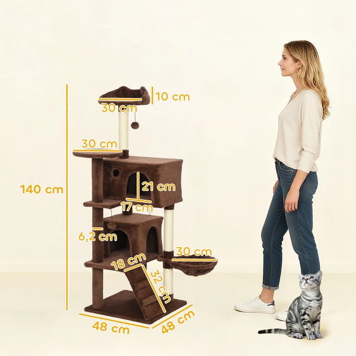 Arbre à chat 140 cm avec niches, hamac et plateforme à oreilles