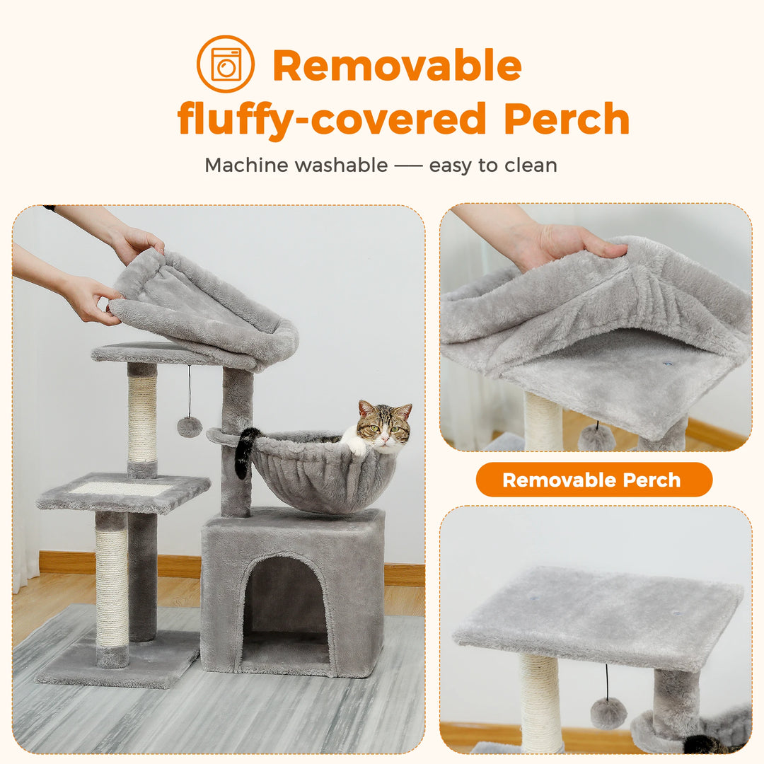 Comfortable beige/grey cat tree - "CozyNest" model 