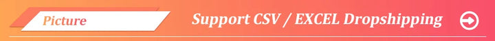Image de dropshipping CSV/Excel, fond dégradé orange, support idéal pour la gestion de produits.