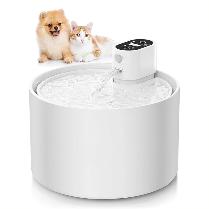 Fontaine pour animaux en plastique blanc, design moderne, offre de l'eau fraîche pour chiens et chats.