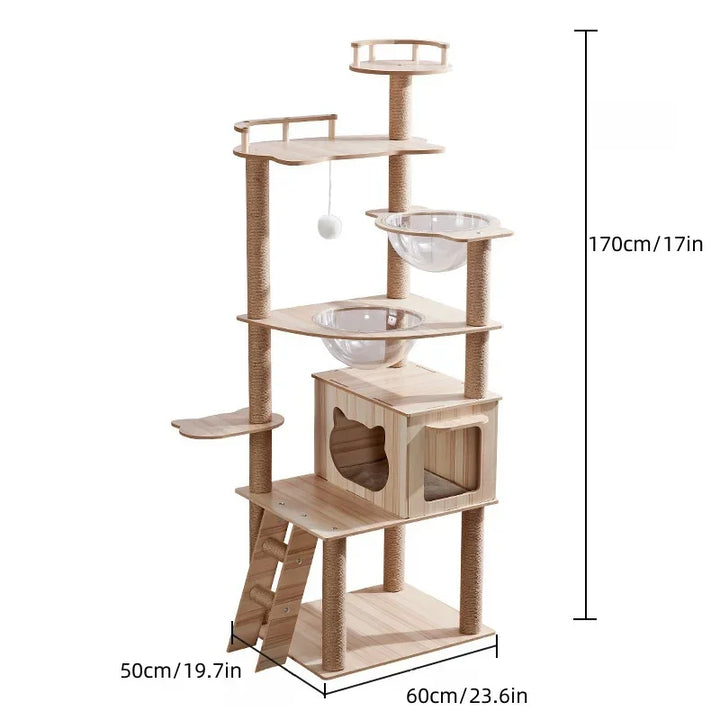 Arbre à chat multi-niveaux avec double niche et griffoirs en sisal