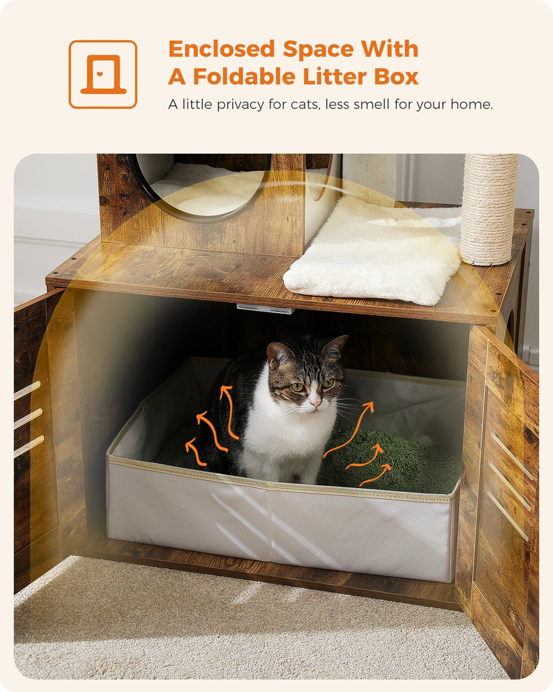 Designer Wooden Cat Tree with Litter Box - LuxeNest Model 