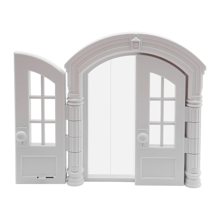 Porte d'entrée blanche en plastique, design classique avec fenêtres, idéale pour décoration intérieure.