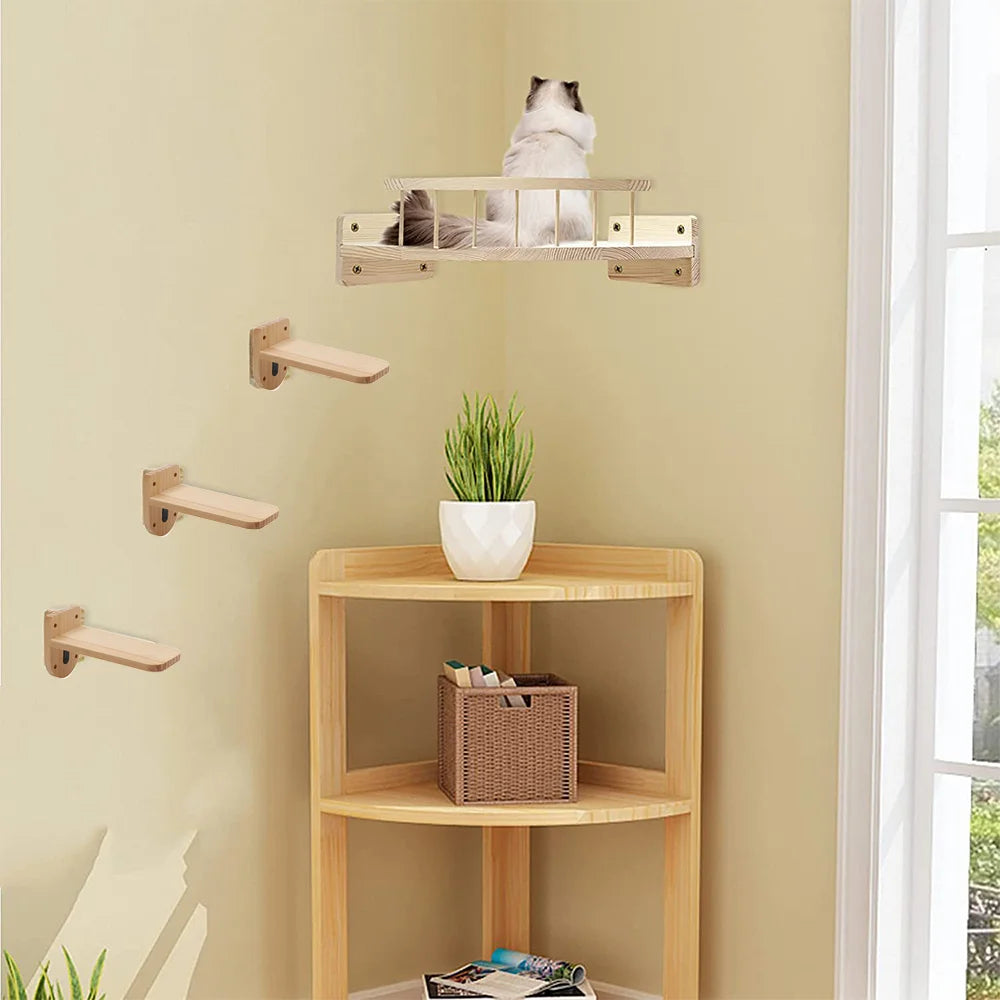 Wooden Wall-Mounted Cat Tree - Observation Platform - Control Tower