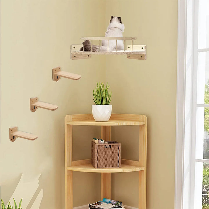 Wooden Wall-Mounted Cat Tree - Observation Platform - Control Tower