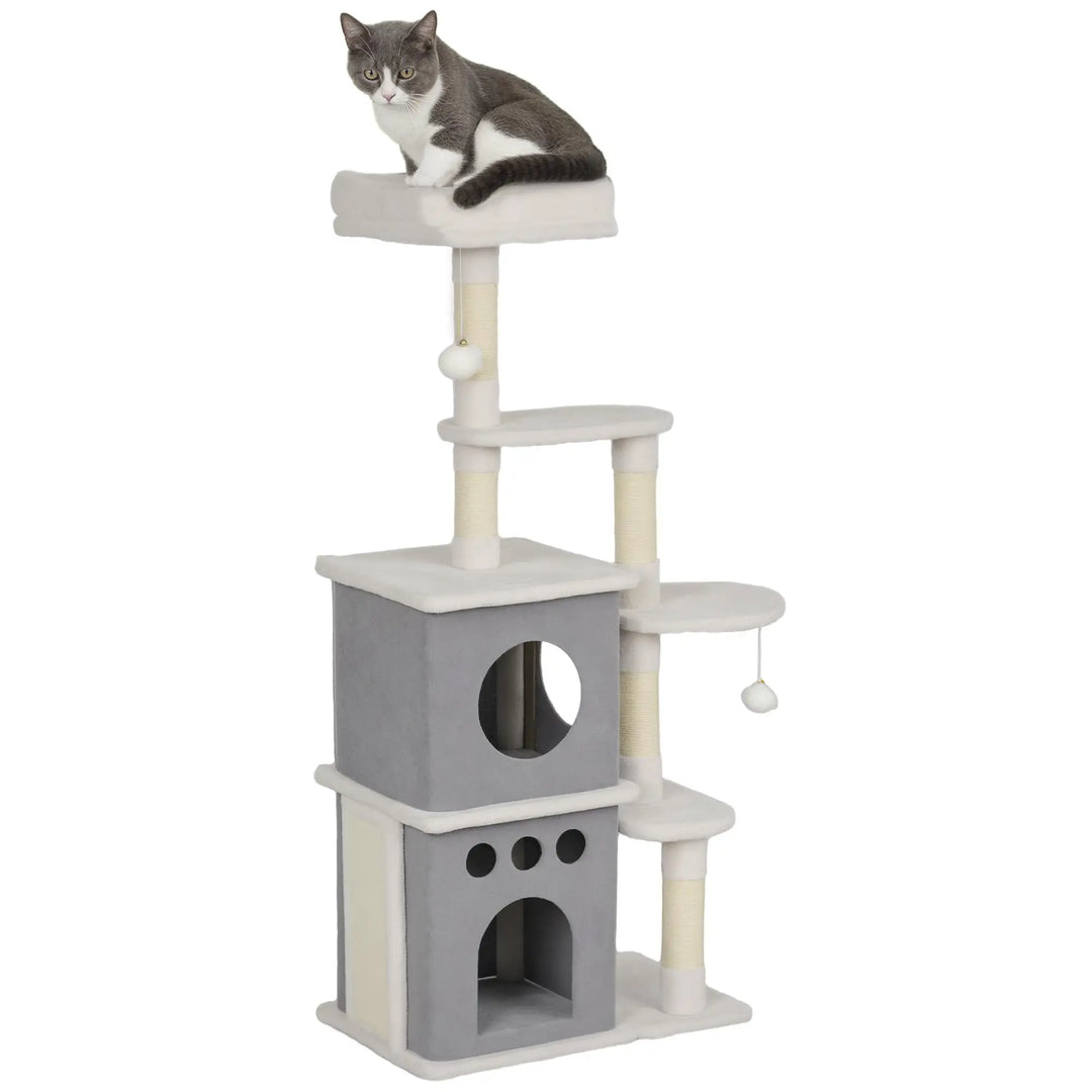 Arbre à chat 126 cm crème avec niches, hamac et griffoirs